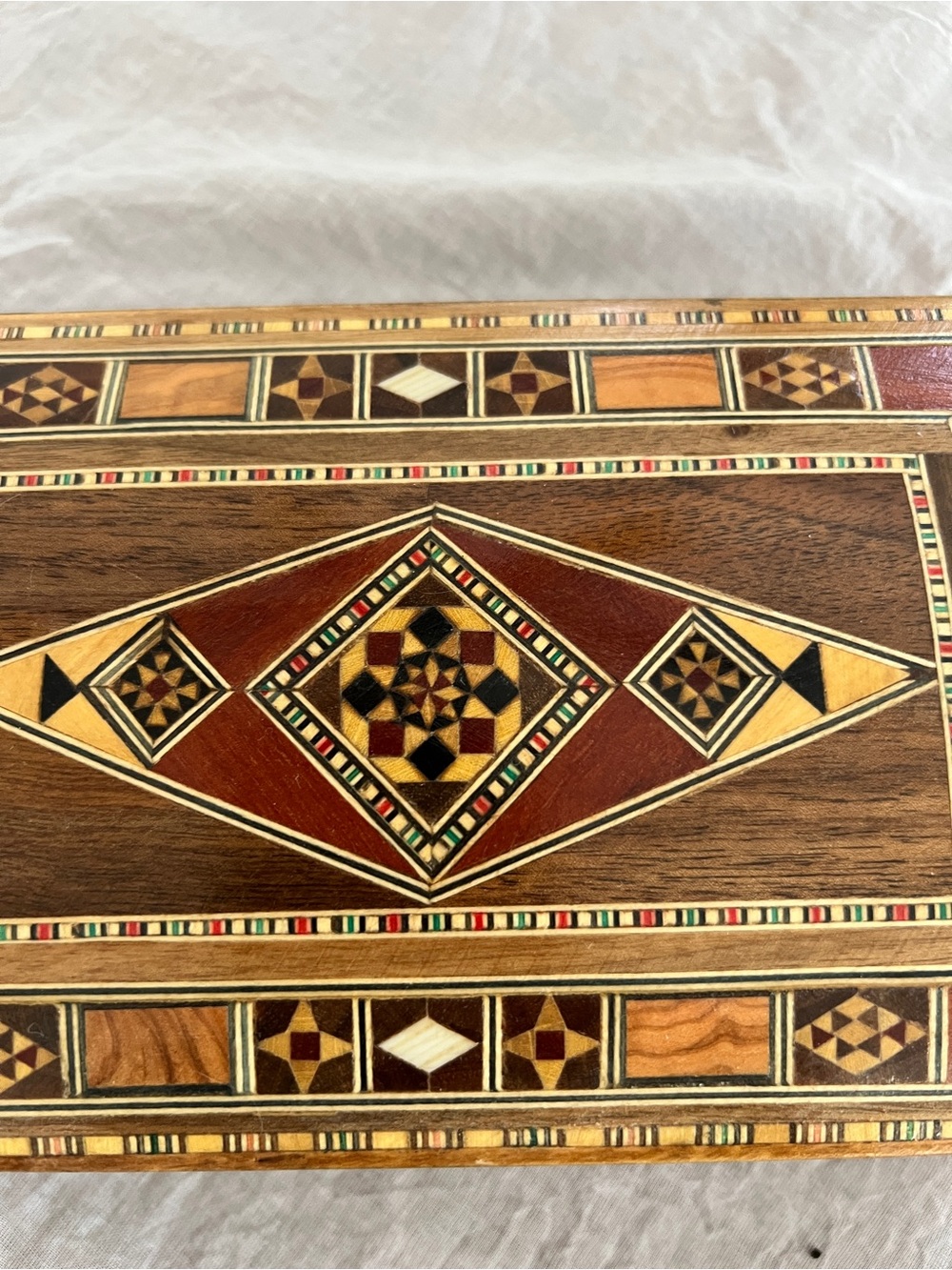 Vintage Micro Mosaic Inlaid Wooden Box • Mother of Pear